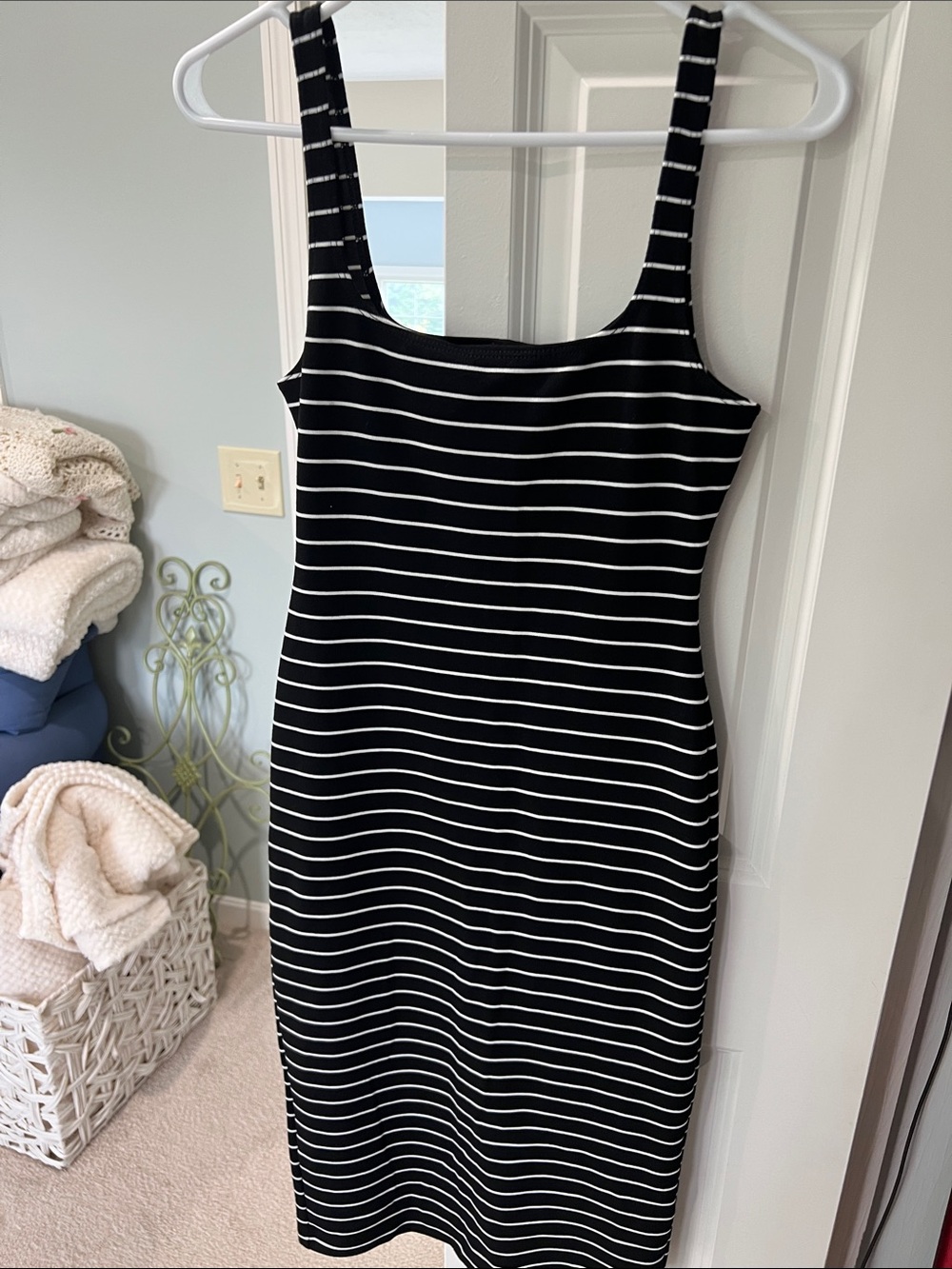 American Apparel Black and White Striped Tank Midi Dress